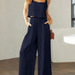 Stylish 2 Piece Square Neck Top and Wide Leg Pants Set