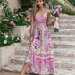 Pink Tassel Printed V-Neck Maxi Dress