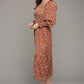 NUVI APPAREL Floral Print Shirred Ruffle Hem Dress