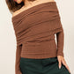 HYFVE Brown Fuzzy Off-the-Shoulder Textured Knit Top