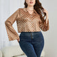Plus Size Checkered Johnny Collar Flare Sleeve Shirt
