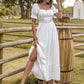 White Square Neck Flounce Sleeve Midi Dress