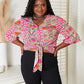 YO Tie Hem V-Neck Three-Quarter Sleeve Blouse