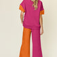 DOUBLE TAKE Full Size Texture Contrast T-Shirt and Wide Leg Pants Set