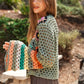 DAVI & DANI Floral Crochet Striped Sleeve Cropped Knit Sweater