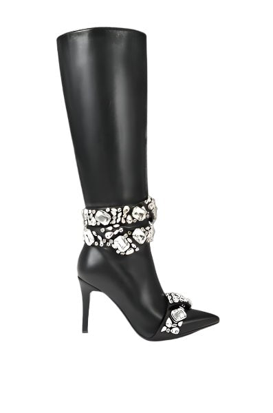 Azalea Wang -Alonza Black Embellished Stiletto Boot