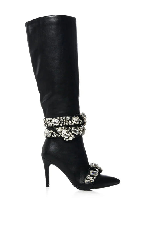AZALEA WANG – Alonza Black Embellished Stiletto Boot
