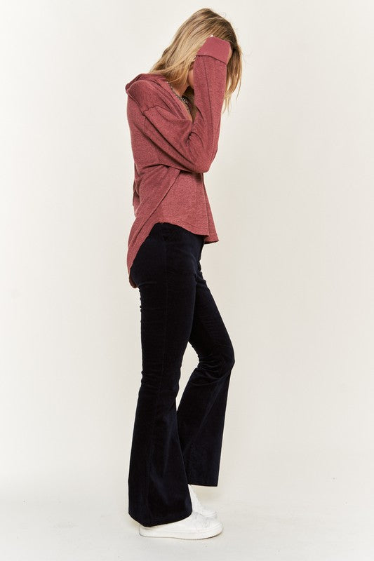 JADE by JANE Deep V-neck Collared Long sleeve Knit Top