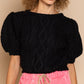 POL Chic Puff Sleeve Cable Knit Pullover Sweater