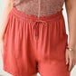 ZENOBIA Plus Size Drawstring Elastic Waist Shorts with Pockets