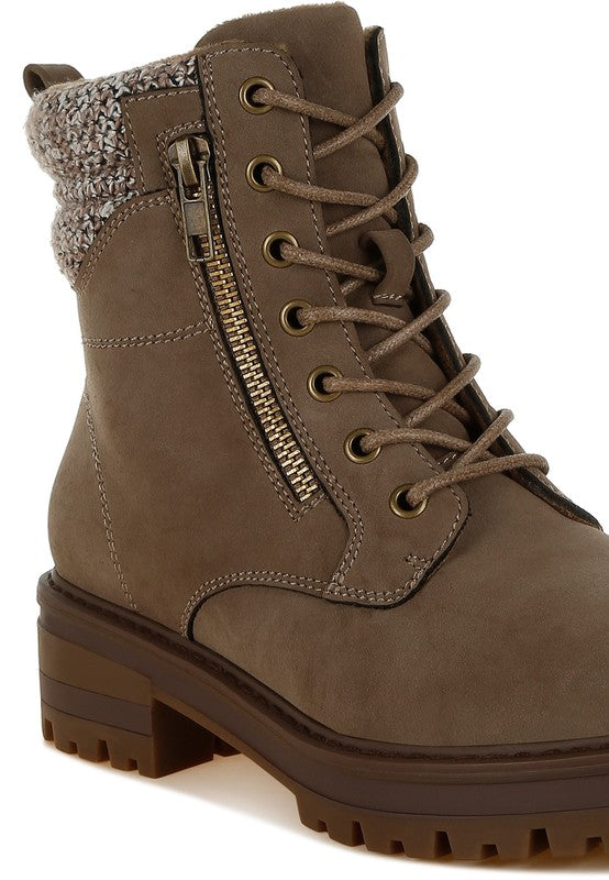RAG & Co. Mahisha Zip-Up Hiker Boots in Taupe, Black & Beige