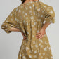 Umgee Women's Mocha Raw Hem Floral Print Round Neck Denim Dress