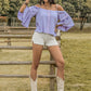 Blue Purple Casual Boho Square Collar Flare Sleeve Top