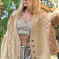 POL Quilting Patch Button Up Cable Knit Jacket in Camel Multi