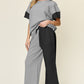 DOUBLE TAKE Full Size Texture Contrast T-Shirt and Wide Leg Pants Set
