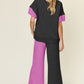 DOUBLE TAKE Full Size Texture Contrast T-Shirt and Wide Leg Pants Set