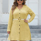 Plus Size Ribbed Buttoned V-Neck Long Sleeve Dress
