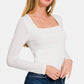 ZENANA White Square Neck Fitted Long Sleeve Top