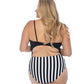 BLACK AND STRIPED CUTOUT ONE PIECE SWIMSUIT