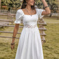 White Square Neck Flounce Sleeve Midi Dress