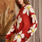 Jade by Jane Women's Plus-size Oversized Knit Sweater with Happy Face Flower Print
