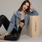 NUVI APPAREL Leopard Patchwork Denim Jacket