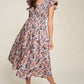 DAVI & DANI Vintage Garden Floral Flutter Smocking Midi Dress