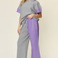 DOUBLE TAKE Full Size Texture Contrast T-Shirt and Wide Leg Pants Set