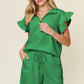 DOUBLE TAKE Full Size Texture Flounce Sleeve Top and Drawstring Shorts Set