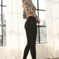 LILOU Black Long Sleeves Mock Neck Lace-up Open Back Top