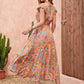 H.R.Z. Ruffled Printed V-Neck Cap Sleeve Tiered Dress