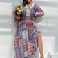 Plus Size Printed Lace Detail Short Sleeve Dress