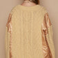 POL Quilting Patch Button Up Cable Knit Jacket in Camel Multi