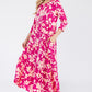 CELESTE Fuchsia Full Size Floral Round Neck Ruffle Hem Dress