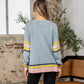 SEW IN LOVE Full Size Light Blue Contrast Stripes Long Sleeve Sweater