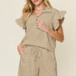 DOUBLE TAKE Full Size Texture Flounce Sleeve Top and Drawstring Shorts Set