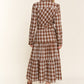 AND THE WHY Brown Plaid Tiered Midi Shirt Dress