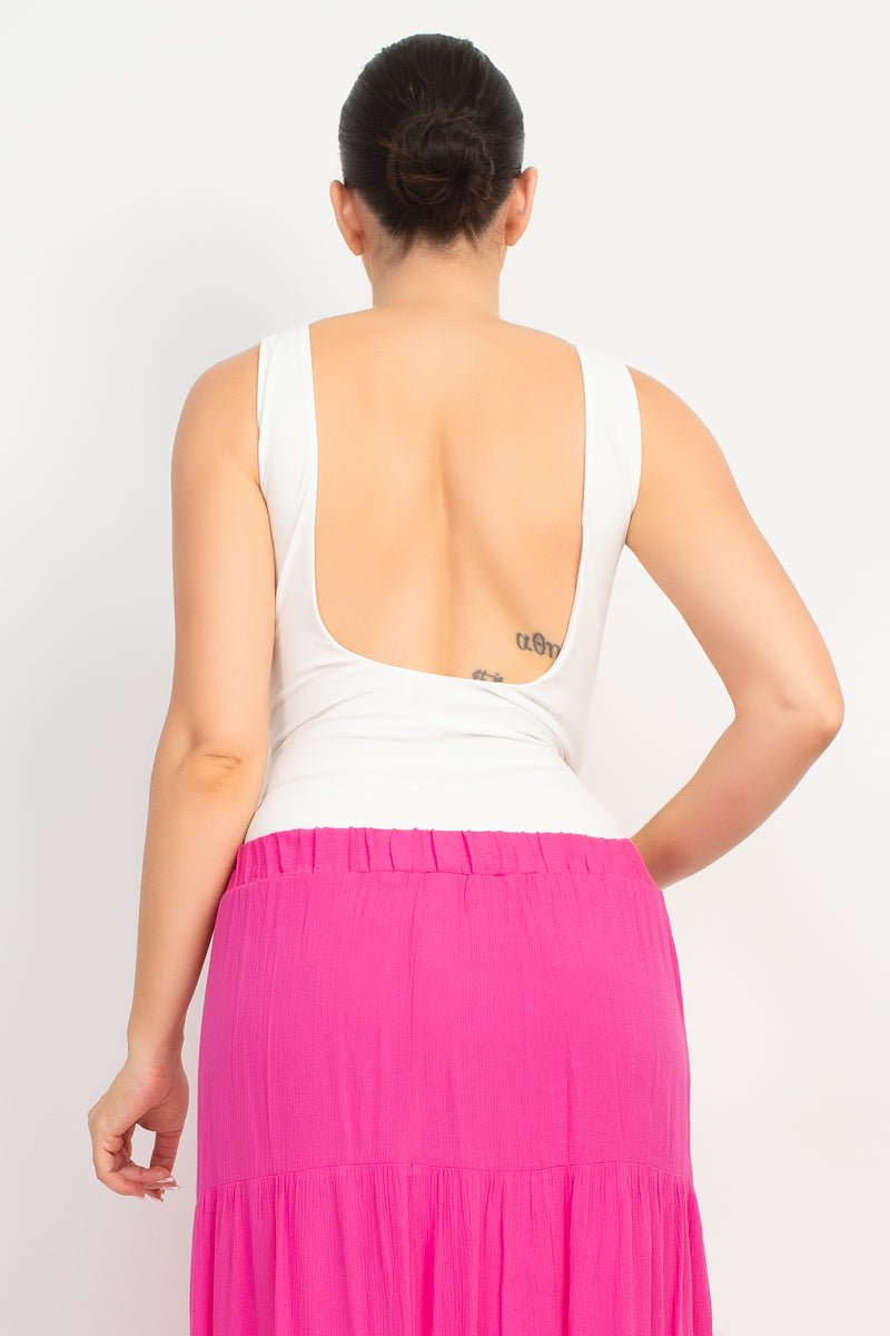 Built In Bra Double Layered Bodysuit - Backless Sleeveless Scoop Neck for Effortless Style