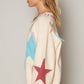 POL Pale Beige V-Neck Long Sleeve Star Fringe Sweater