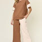 DOUBLE TAKE Full Size Texture Contrast T-Shirt and Wide Leg Pants Set