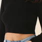 LILOU Black Long Sleeves Mock Neck Lace-up Open Back Top