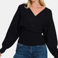 ZENANA Black Cross Wrap Rib Long Sleeve Sweater