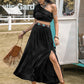 H.R.Z. Ruffled Single Shoulder Western-Boho Top and Slit Skirt Set
