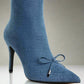 RAG & Co. Flapper Bow Detail Denim Ankle Boots
