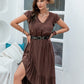 Plus Size Ruffled V-Neck Cap Sleeve Midi Dress