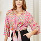 YO Tie Hem V-Neck Three-Quarter Sleeve Blouse