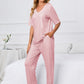 X.Y.M. Printed V-Neck Top and Pants Pajamas Set