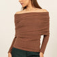 HYFVE Brown Fuzzy Off-the-Shoulder Textured Knit Top
