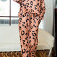 Leopard Round Neck Top and Drawstring Pants Lounge Set