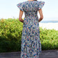 DAVI & DANI Vintage Garden Floral Flutter Smocking Midi Dress